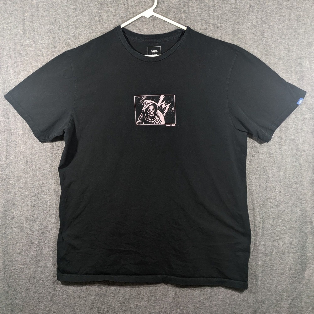 Vans Custom Fit 100% Cotton Black T-Shirt‎ Pink Grim Reaper Graphic Size 2XL